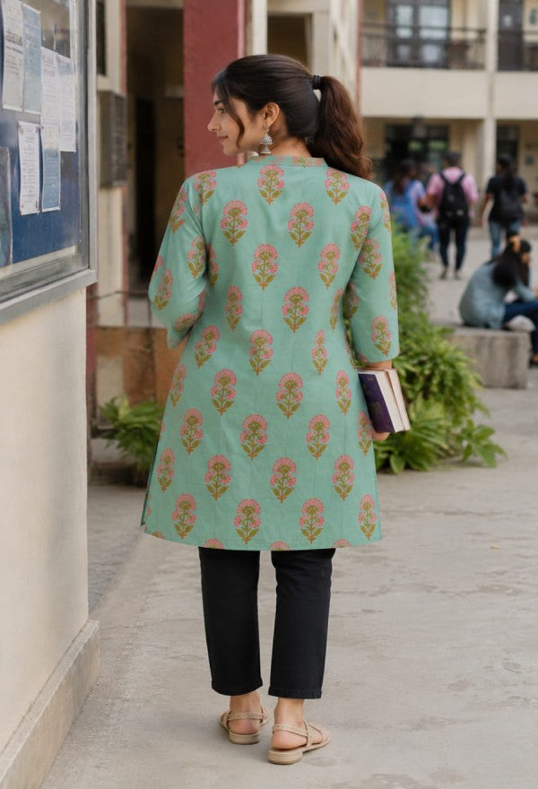 Floral Print Cotton Kurta