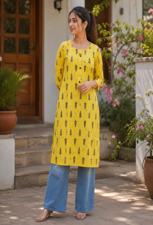 Leaf-Print Cotton Kurta
