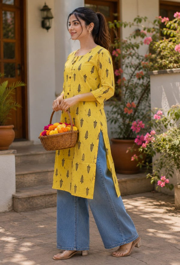 Leaf-Print Cotton Kurta