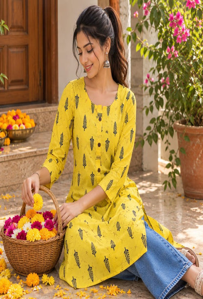 Leaf-Print Cotton Kurta