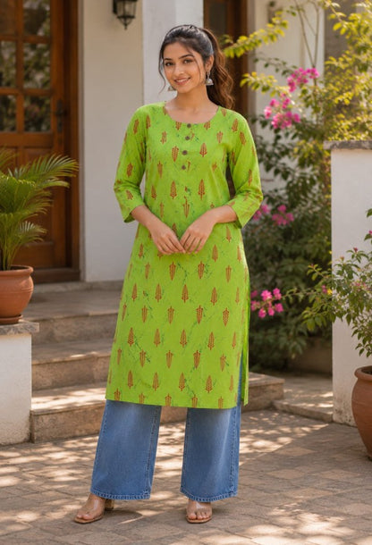 Leaf-Print Cotton Kurta