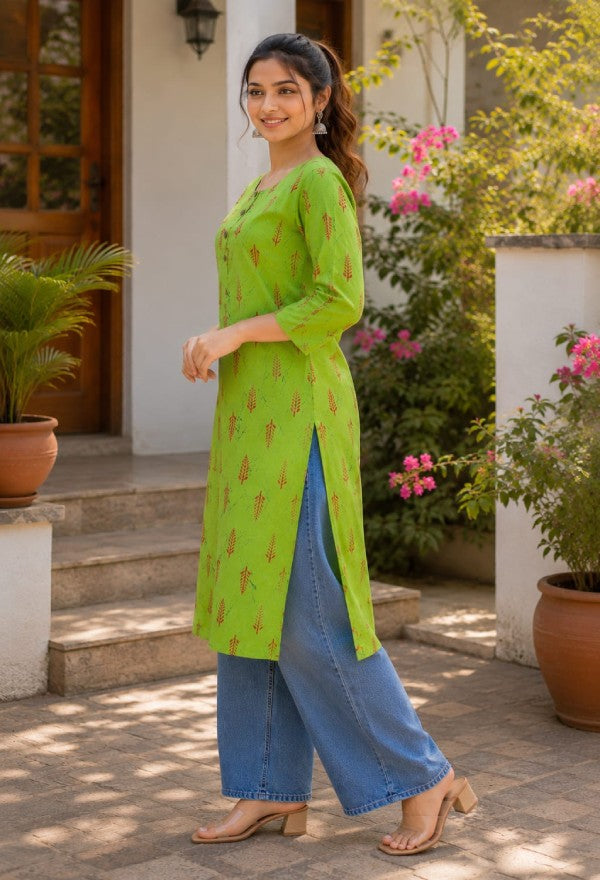 Leaf-Print Cotton Kurta