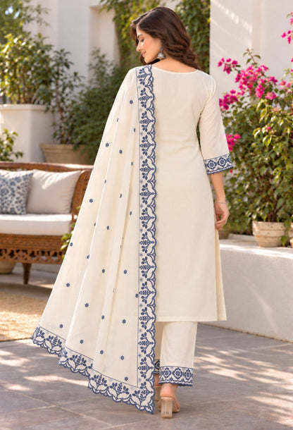 Cotton Dobby Embroidered Kurta Pant Set