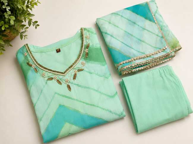 Leheriya Print Anarkali Kurta Set