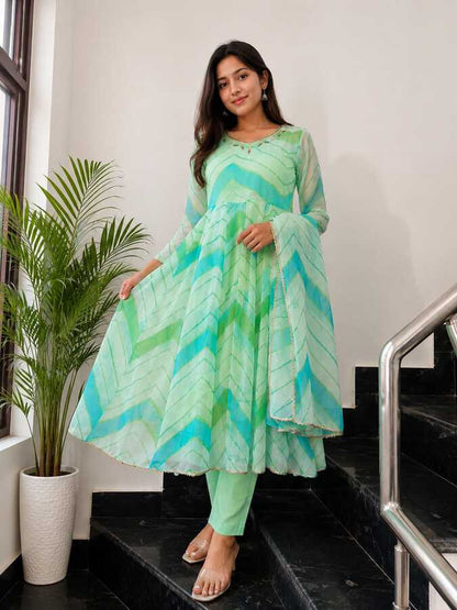 Leheriya Print Anarkali Kurta Set