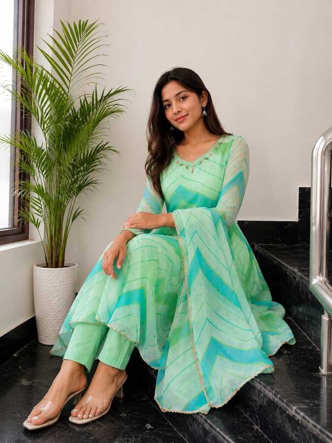 Leheriya Print Anarkali Kurta Set