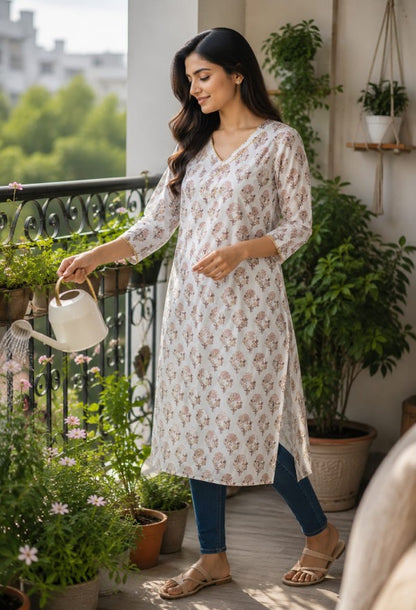 Floral Print Straight Kurta