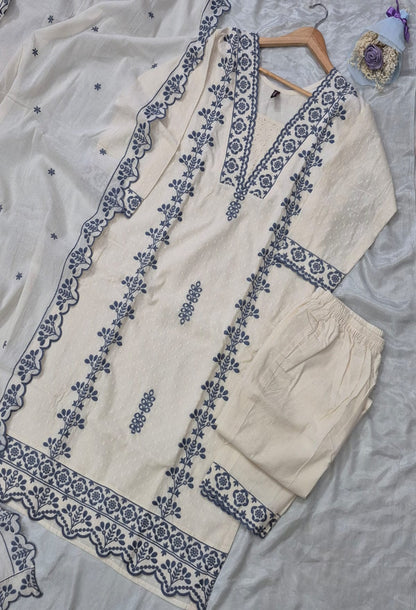 Cotton Dobby Embroidered Kurta Pant Set