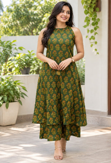 Pure Cotton floral A-line Kurta & Palazzo Set