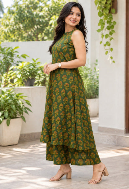 Pure Cotton floral A-line Kurta & Palazzo Set