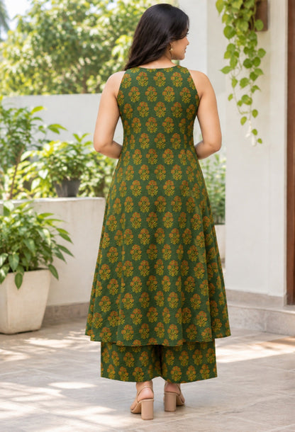 Pure Cotton floral A-line Kurta & Palazzo Set
