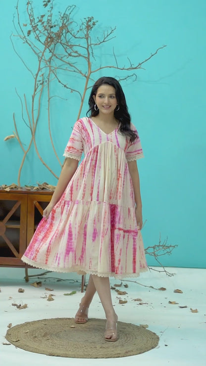 Off white Pink Tie-Dye Short Dress