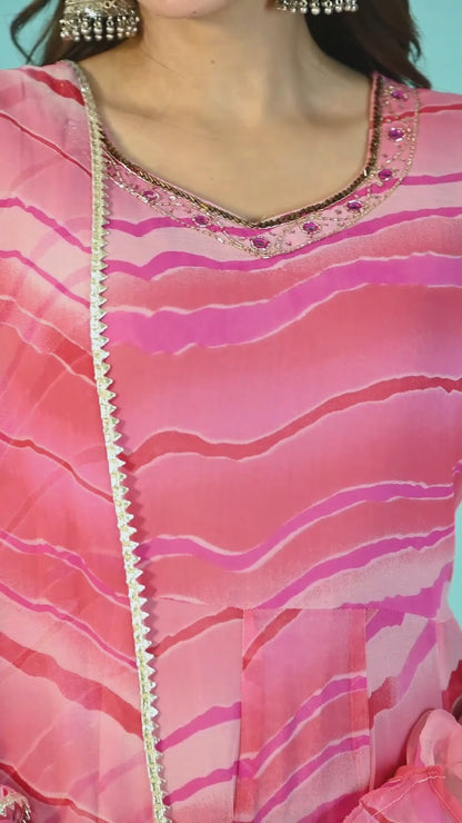 Pink Leheriya Handwork Suit Set