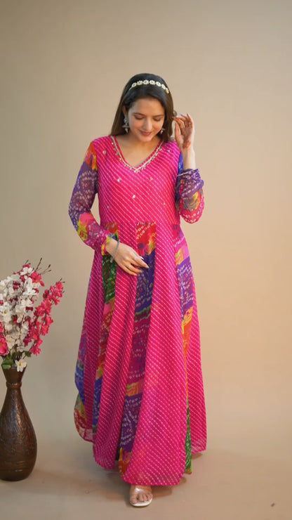 Pink Georgette Kali Gown