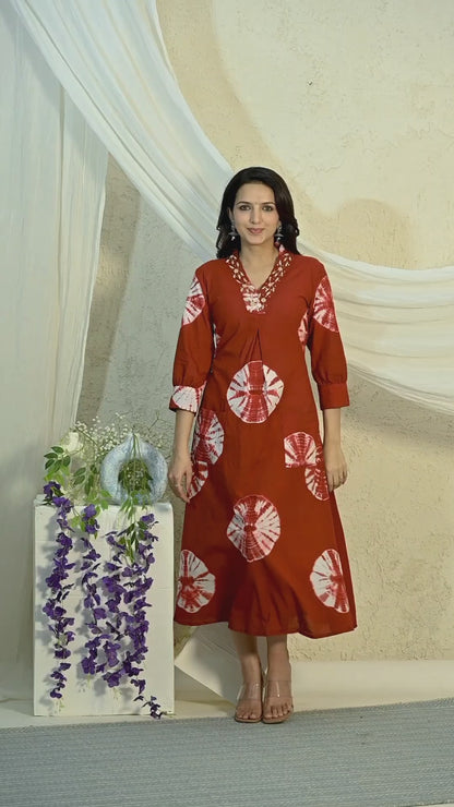 Maroon Rust tie-dye Dress