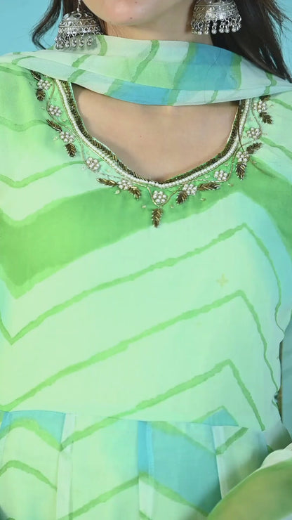 Sea Green Leheriya Suit Set