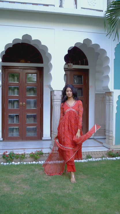 Red Leheriya Suit Set