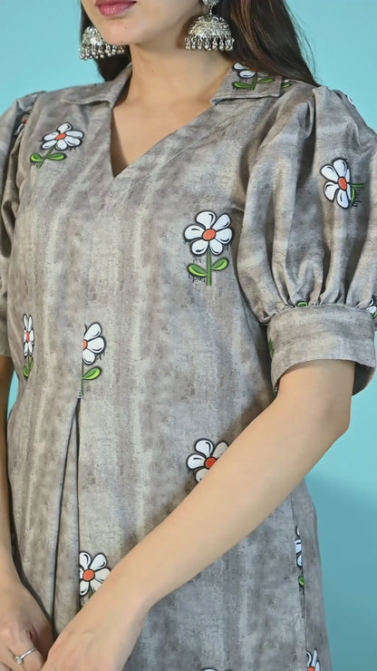 Gray Floral Co-Ord Set