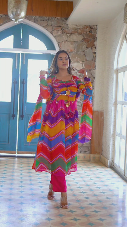 Multi Leheriya Padded Suit Set