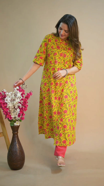 Yellow Cotton Printed 2PC Set