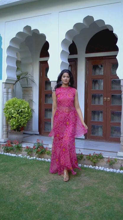Pink Bandhani Paplum Sharara Set