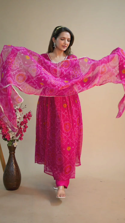 Pink Chiffon Alia Cut Suit Set