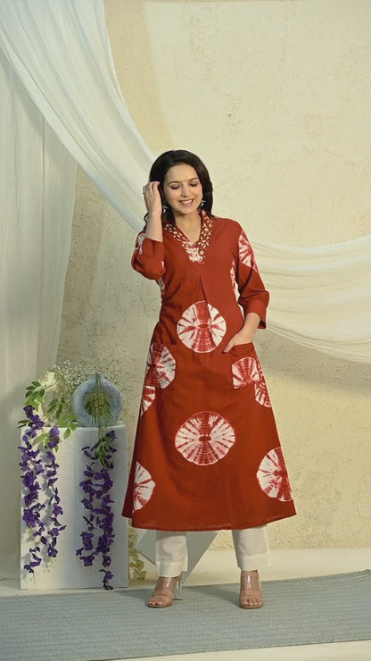 Rust tie-dye kurta pant set