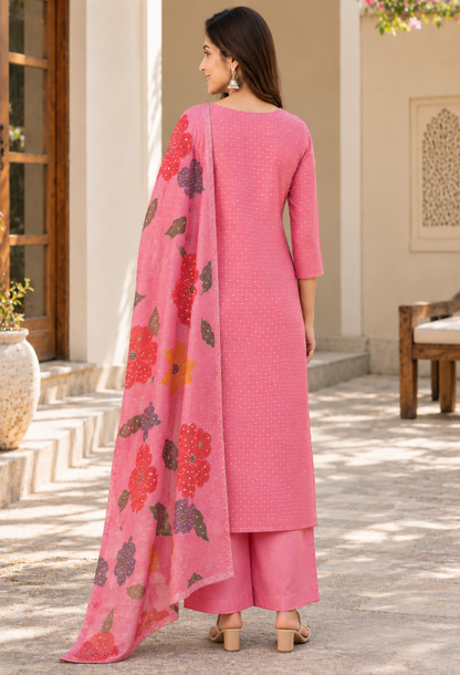 Premium Tissue 3pc Suit Set With Appliqué Work