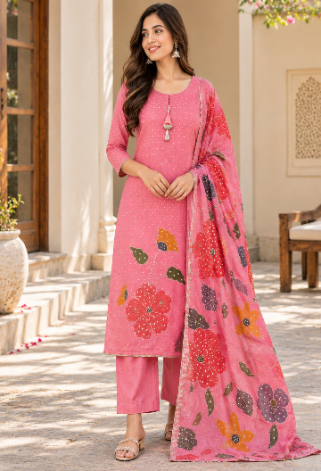 Premium Tissue 3pc Suit Set With Appliqué Work