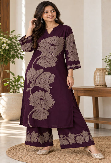 Rayon Floral Printed Kurta & Palazzo Set